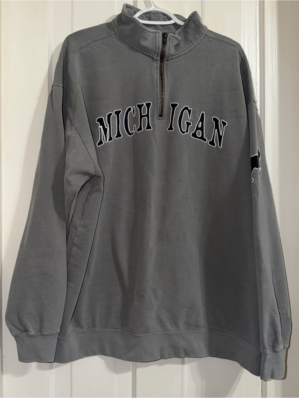 Women's men's 3X pullover Gray Michigan‎ Quarter-Zip Sweatshirt dog sit stay